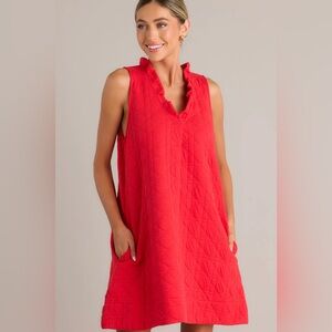 Entro Red Quilted Mini Dress Sleeveless Ruffles Women’s Medium Holiday Casual